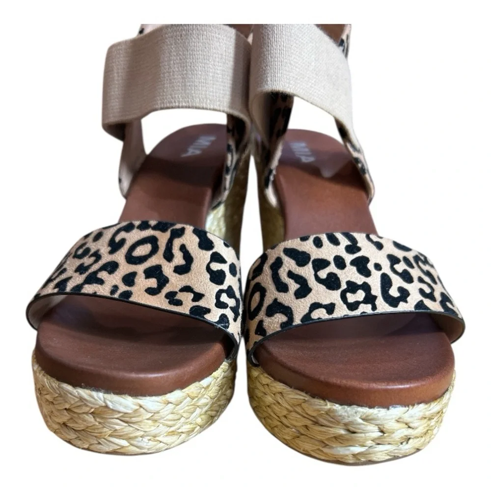 Leopard Print Espadrille Wedge Sandals Platform Elastic Strap MIA Womens Sz 9.5
